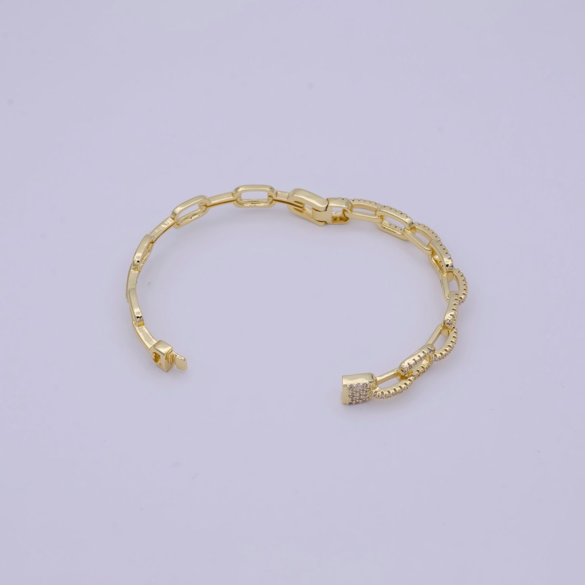 Gold PaperClip Link Chain Bracelet With Cz Stone for Stackable Bangle Jewelry | WA-688 Clearance Pricing - DLUXCA