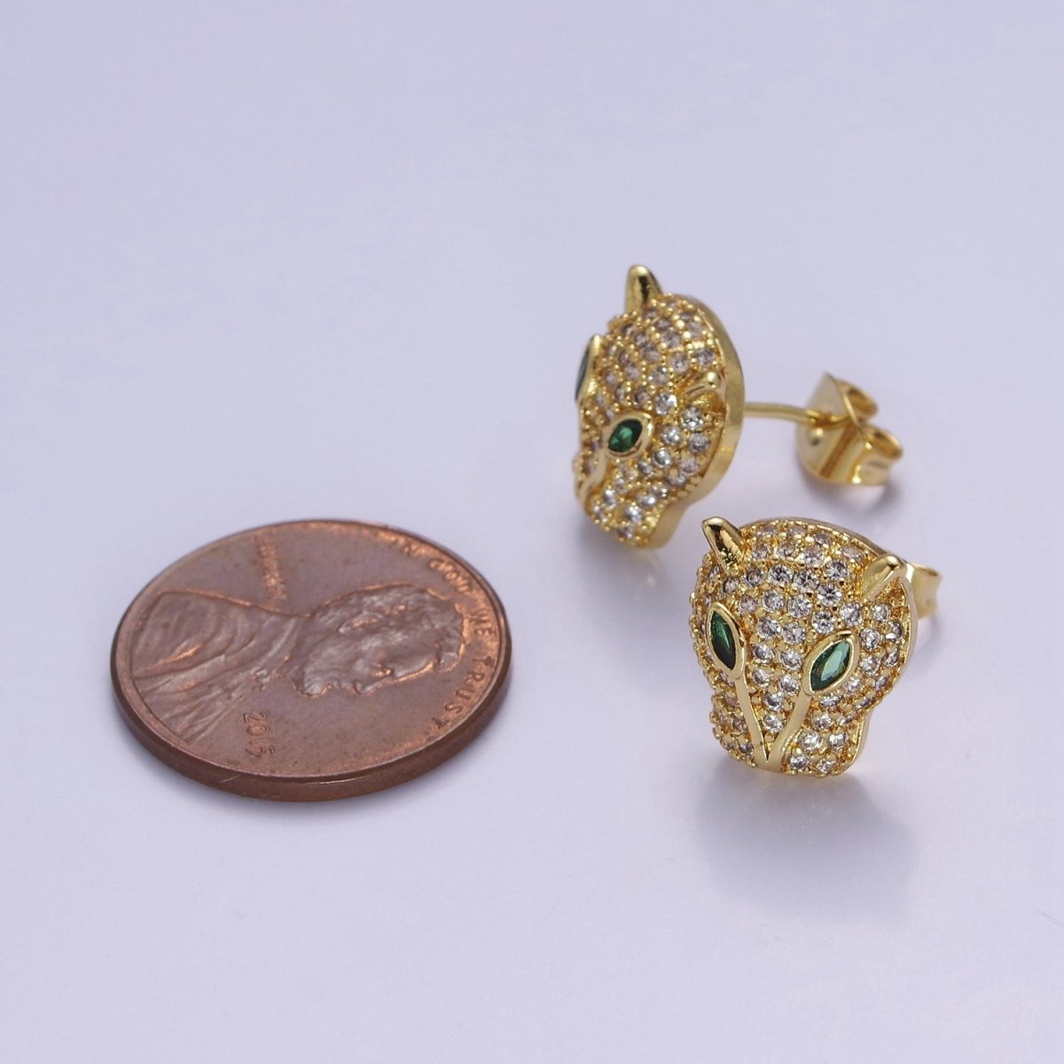 Gold Pave Crystal Leopard Head Ear Stud Earring T-415 T-416 - DLUXCA