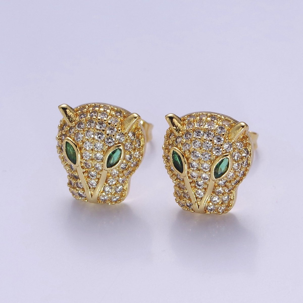 Gold Pave Crystal Leopard Head Ear Stud Earring T-415 T-416 - DLUXCA