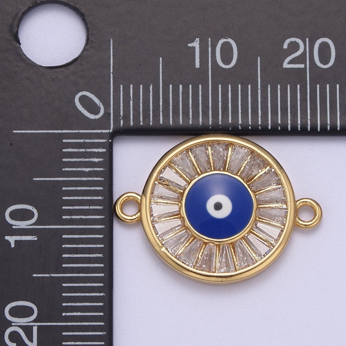Gold Pave CZ Evil Eye Charm Connector with Blue Eye Enamel Link Connector for Bracelet F-230 - DLUXCA