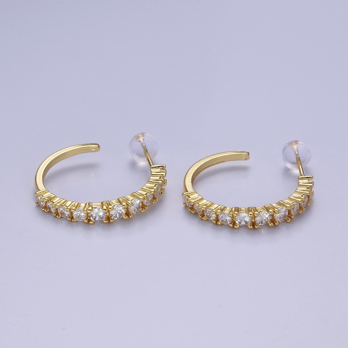 Gold Pave CZ Hoop Earring 25mm Hoops V-162 - DLUXCA