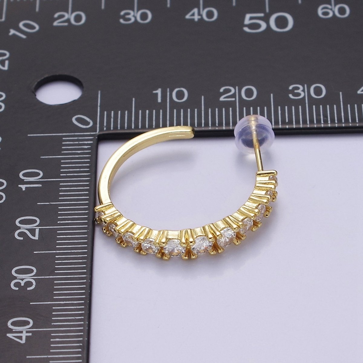 Gold Pave CZ Hoop Earring 25mm Hoops V-162 - DLUXCA