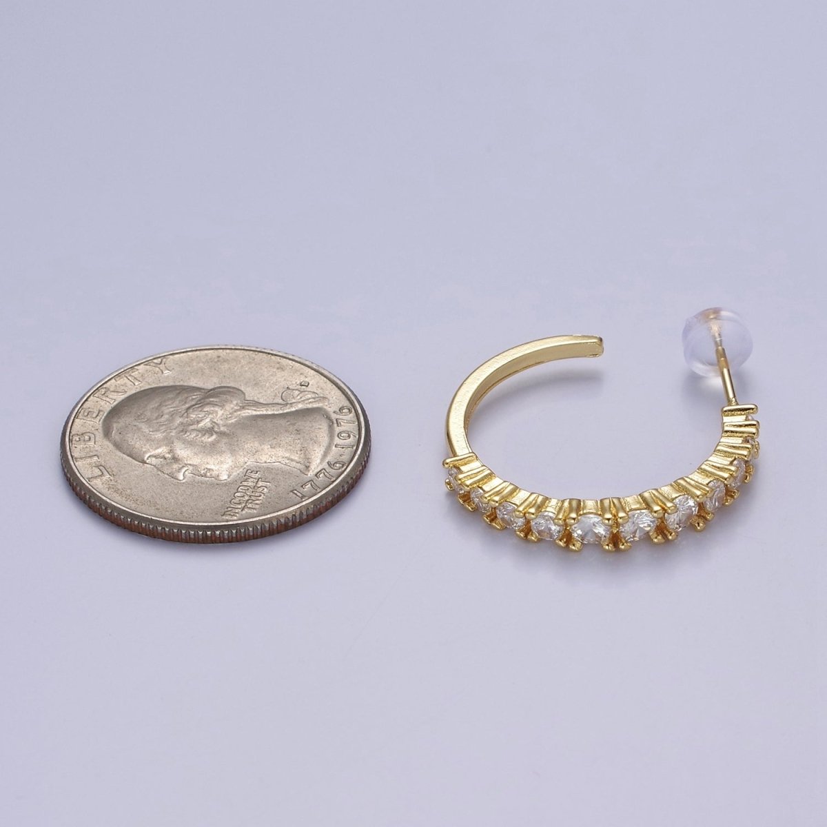 Gold Pave CZ Hoop Earring 25mm Hoops V-162 - DLUXCA