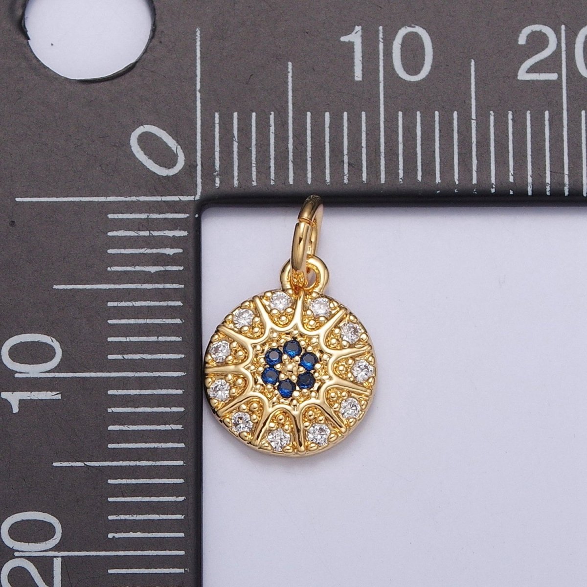 Gold Pave evil eye Pendant Blue Round Charm for Necklace Bracelet | X-100 - DLUXCA
