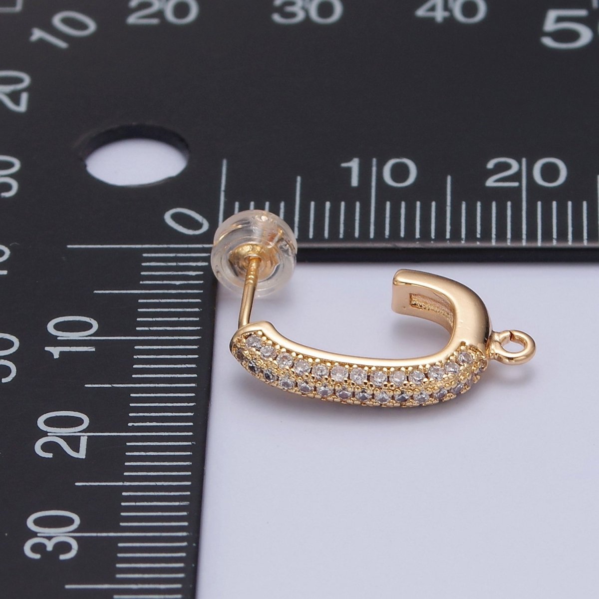 Gold Pave Hoop Earring with Open Link for Charm 16K Gold Filled Earring Supply L-739 - DLUXCA