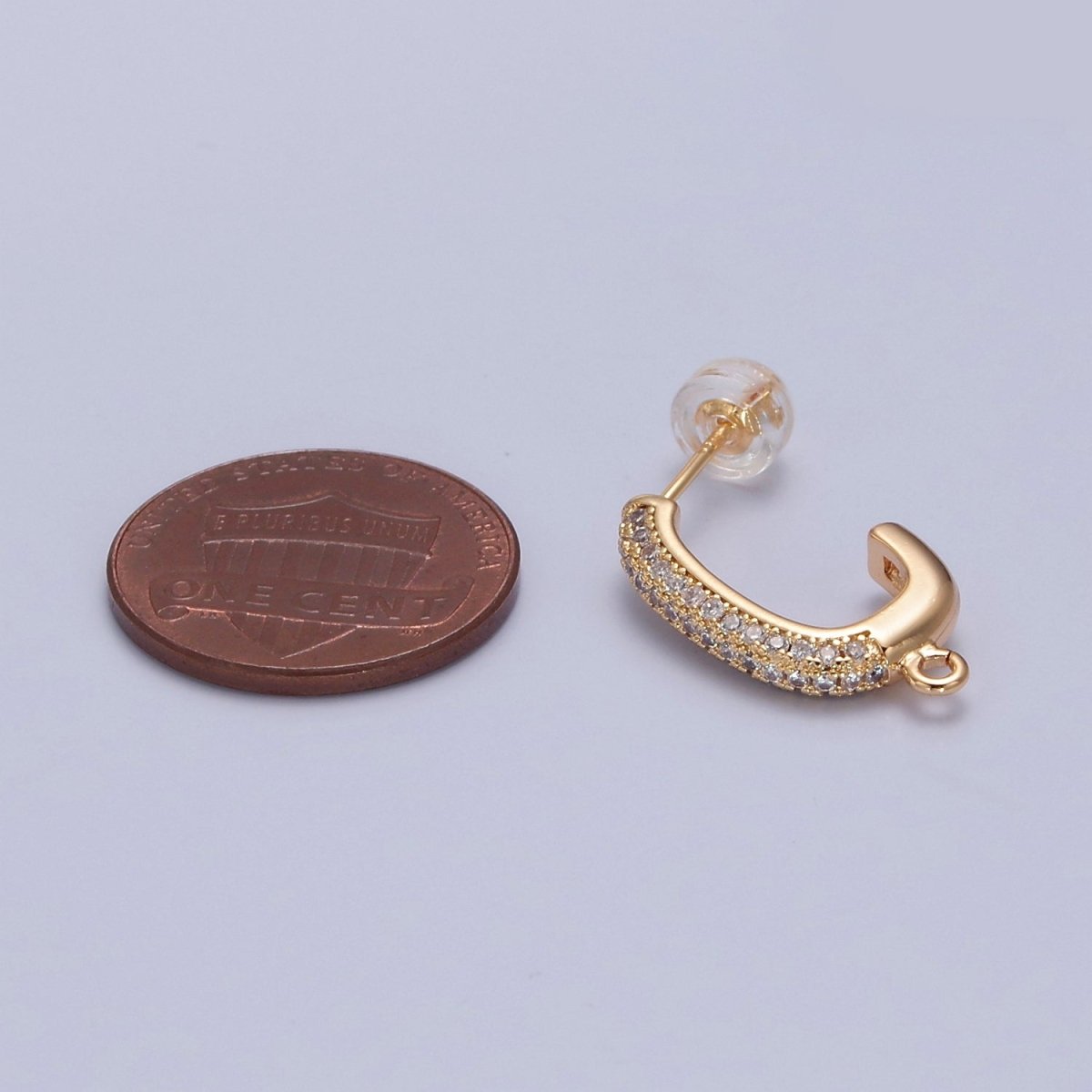 Gold Pave Hoop Earring with Open Link for Charm 16K Gold Filled Earring Supply L-739 - DLUXCA