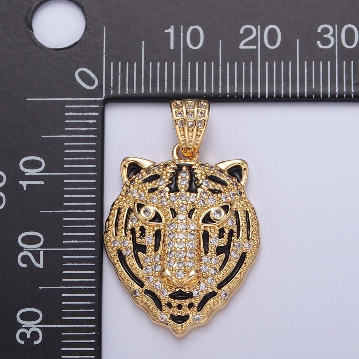 Gold Pave Tiger Charm Head Animal Pendant I-170 - DLUXCA