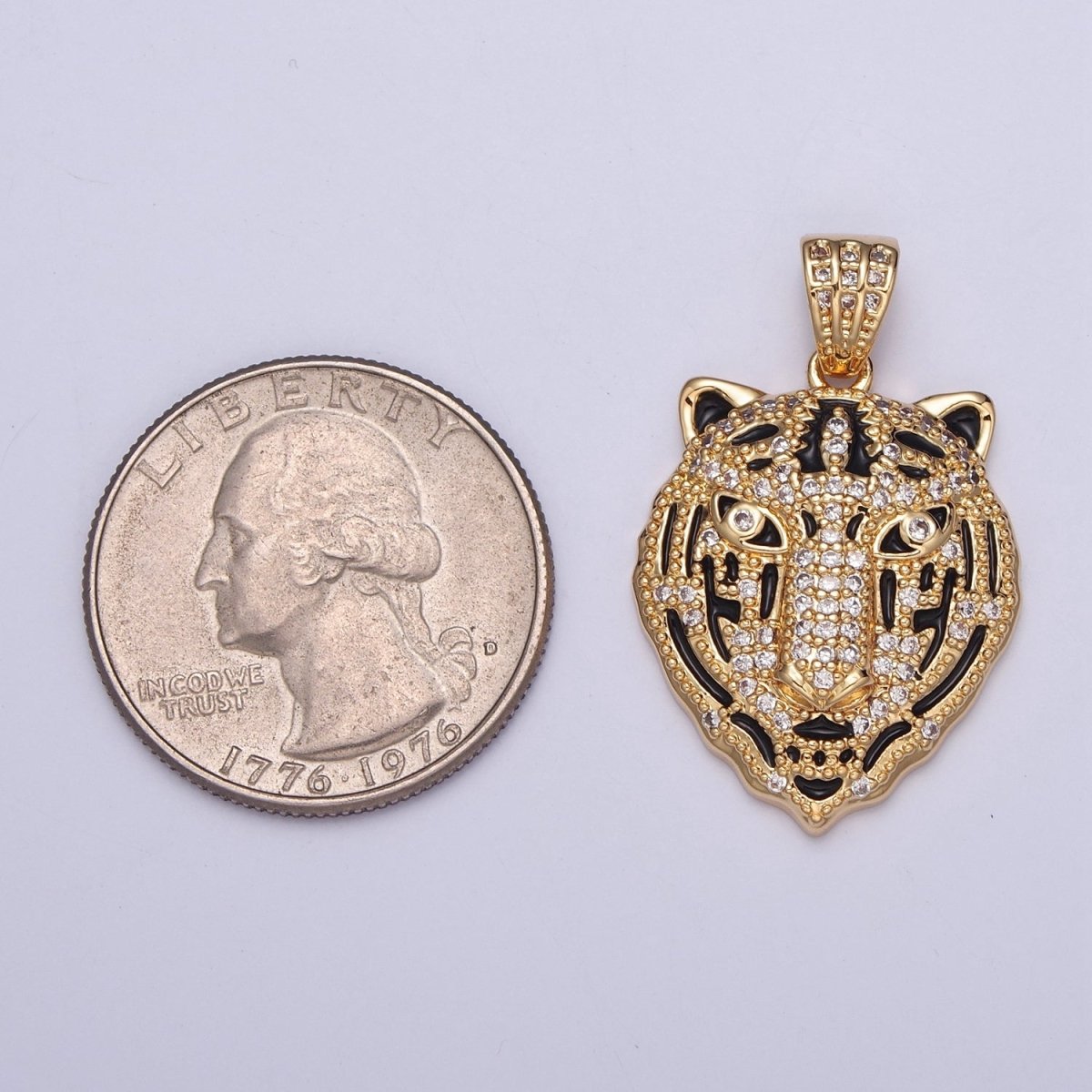 Gold Pave Tiger Charm Head Animal Pendant I-170 - DLUXCA