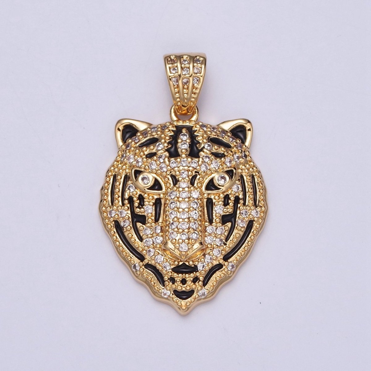 Gold Pave Tiger Charm Head Animal Pendant I-170 - DLUXCA