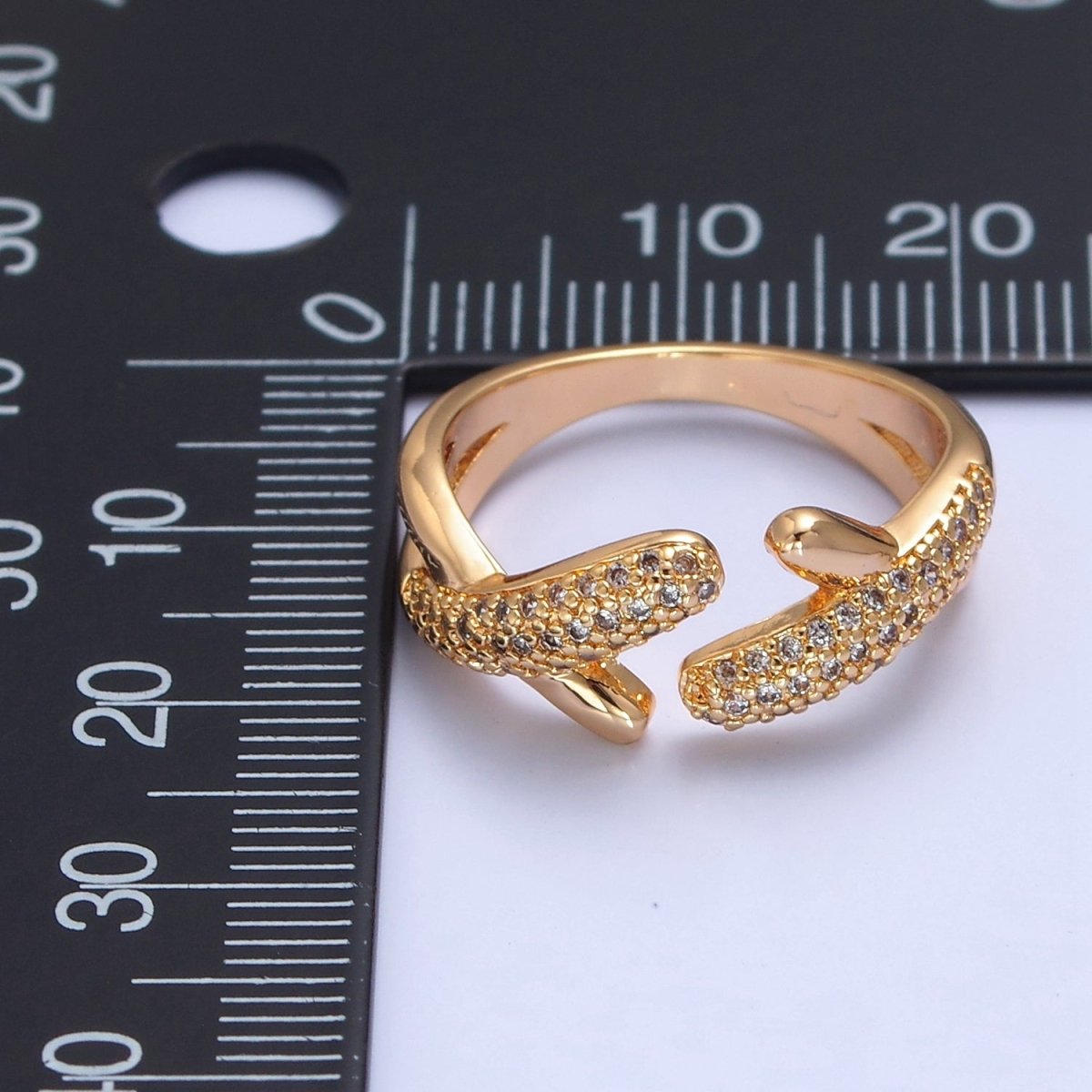 Gold Pave X ring Friendship Ring Open Adjustable O-2240 - DLUXCA