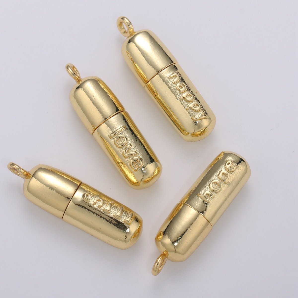 Gold Pill Charm Necklace, Dainty Word Charm Love Pill Bar Pendant, Chill Pill Charm Necklace Pendant Happy Hope Optimist Minimalist Jewelry | D-315 - D-318 - DLUXCA