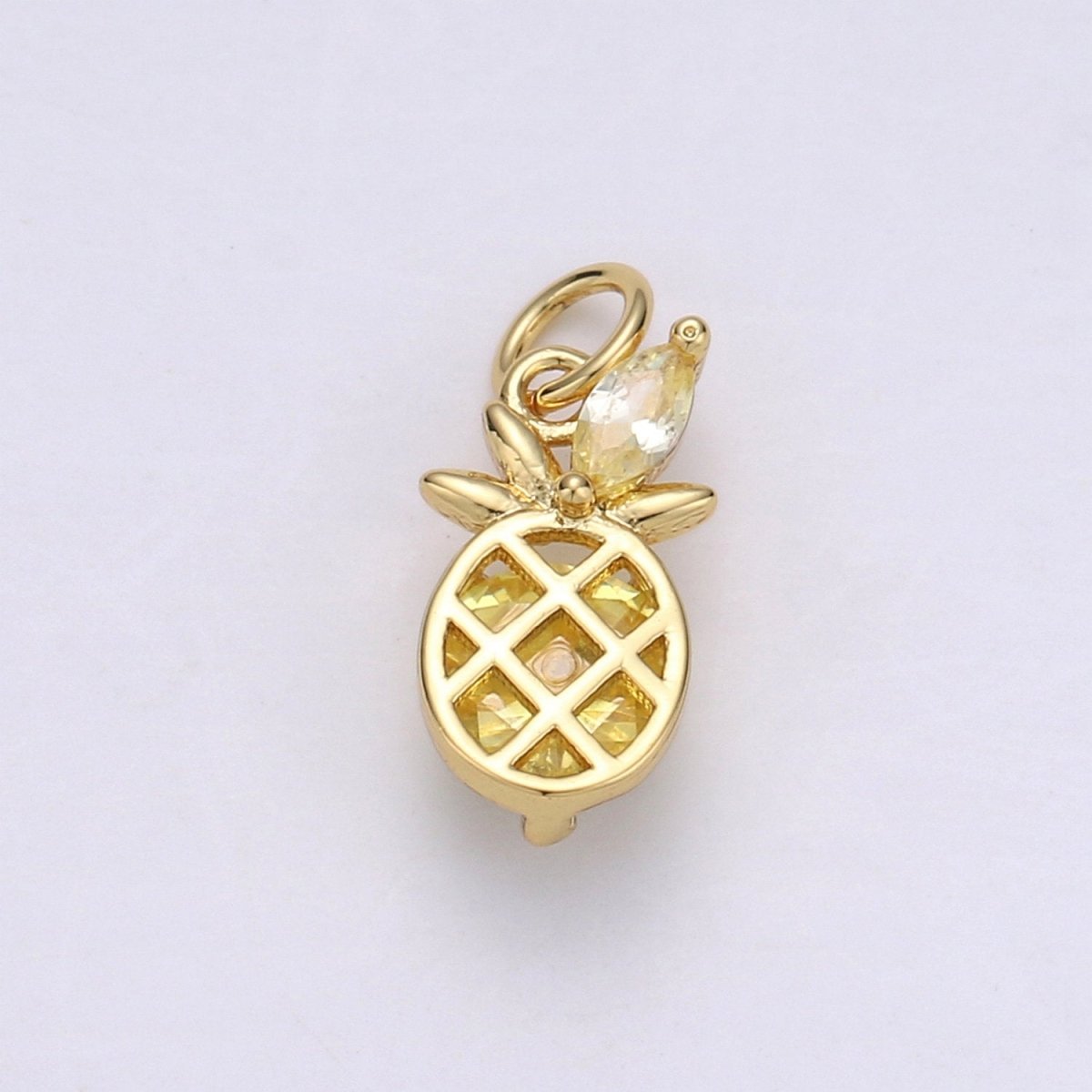 Gold Pineapple Charm, Micro Pave Charms for Jewelry, Cubic Zirconia Necklace Bracelet Charms, Fruit Charms, Dole Pendant in 14k Gold Filled D-690 - DLUXCA