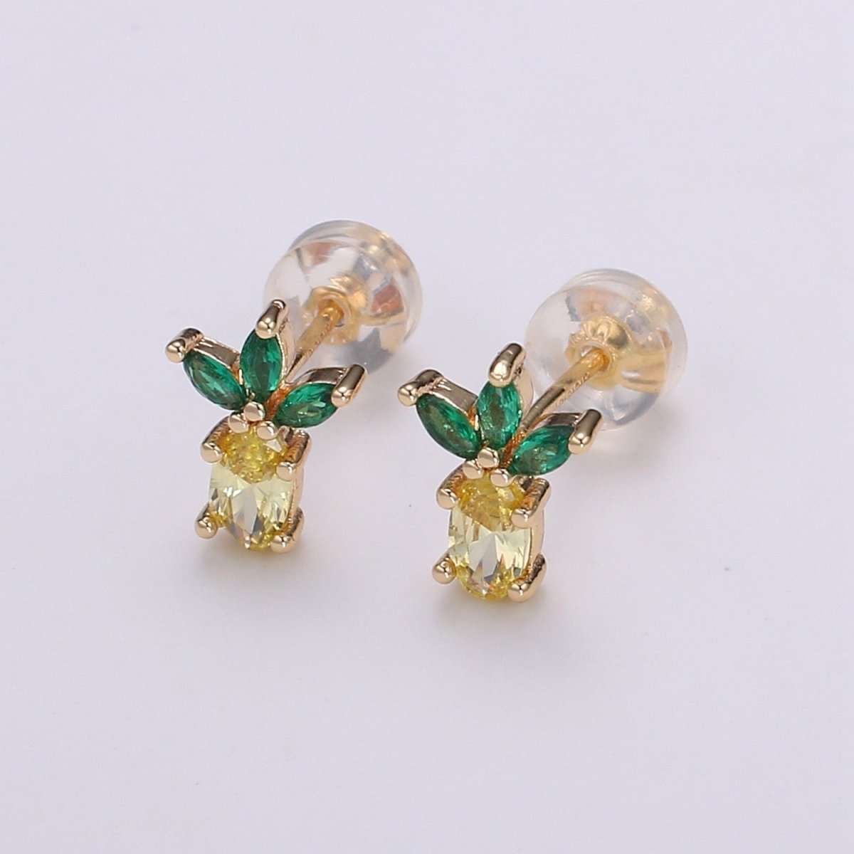 Gold Pineapple Stud Earrings, Crystal Pineapple Studs, Dole Jewelry, Fruit Earrings, Minimalist Earrings, Earrings for Girls P-012 - DLUXCA