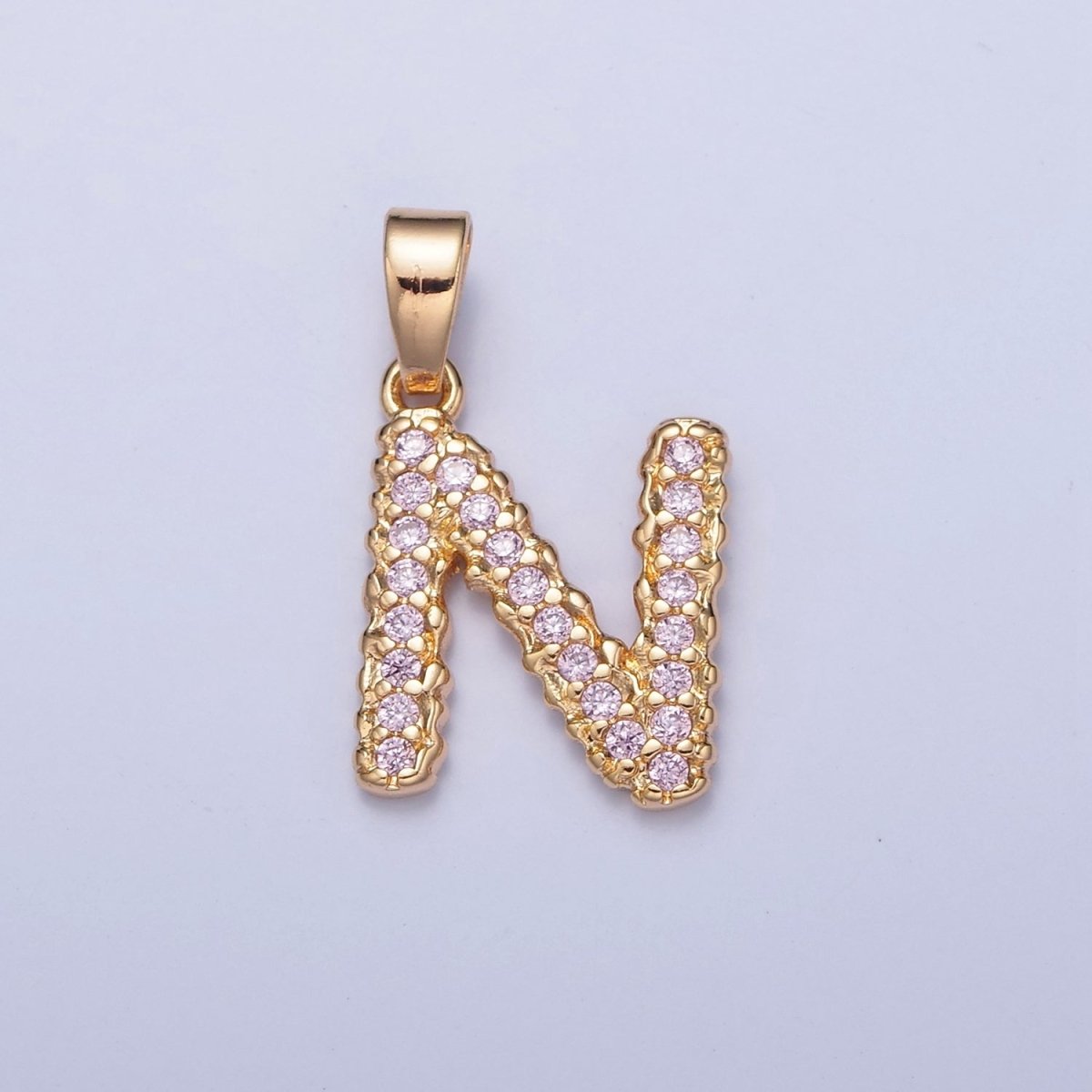 Gold Pink Pave Initial Charms, Gold Letter Charms , CZ Initial Charm, Cubic Zirconia Letters W-421~W-447 - DLUXCA