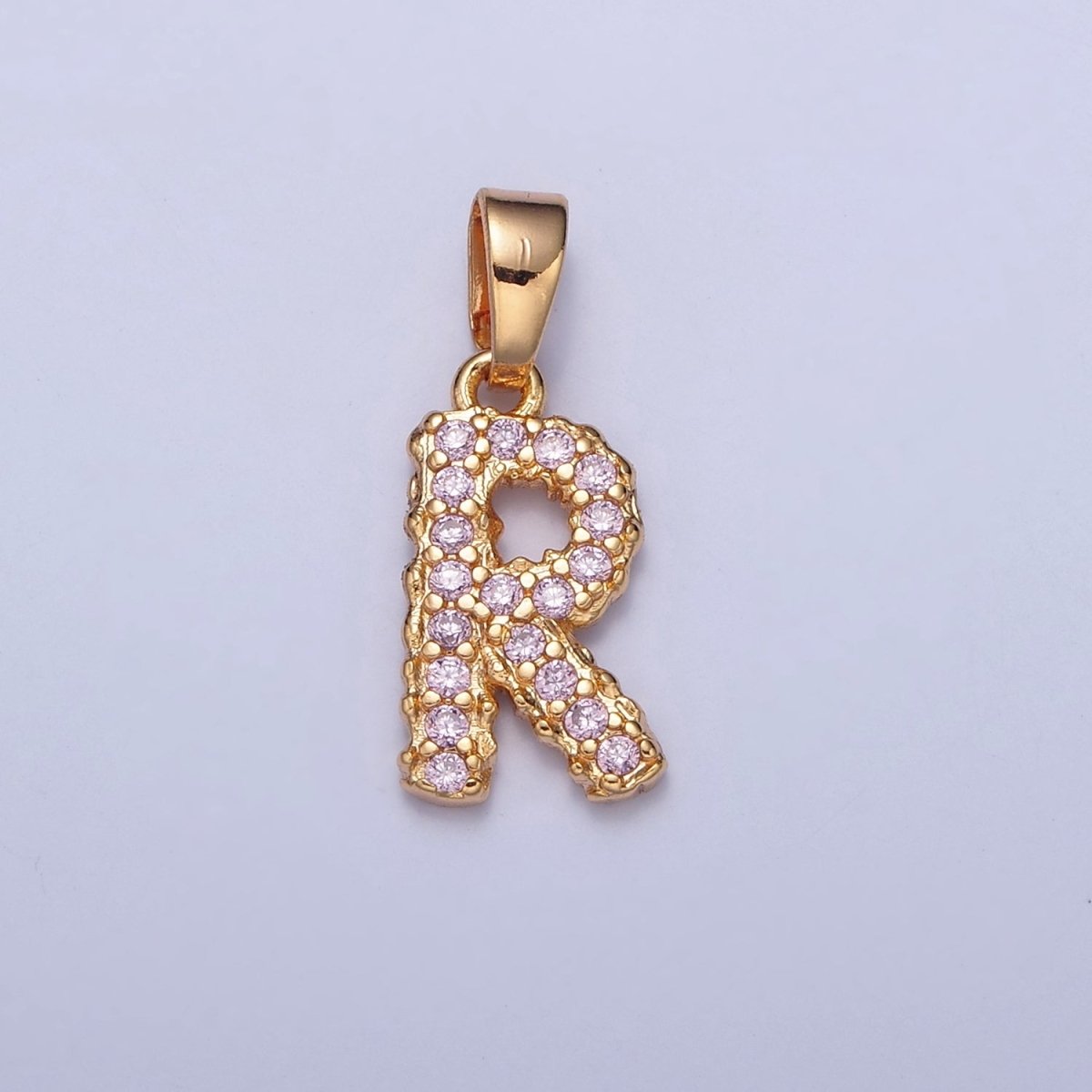 Gold Pink Pave Initial Charms, Gold Letter Charms , CZ Initial Charm, Cubic Zirconia Letters W-421~W-447 - DLUXCA