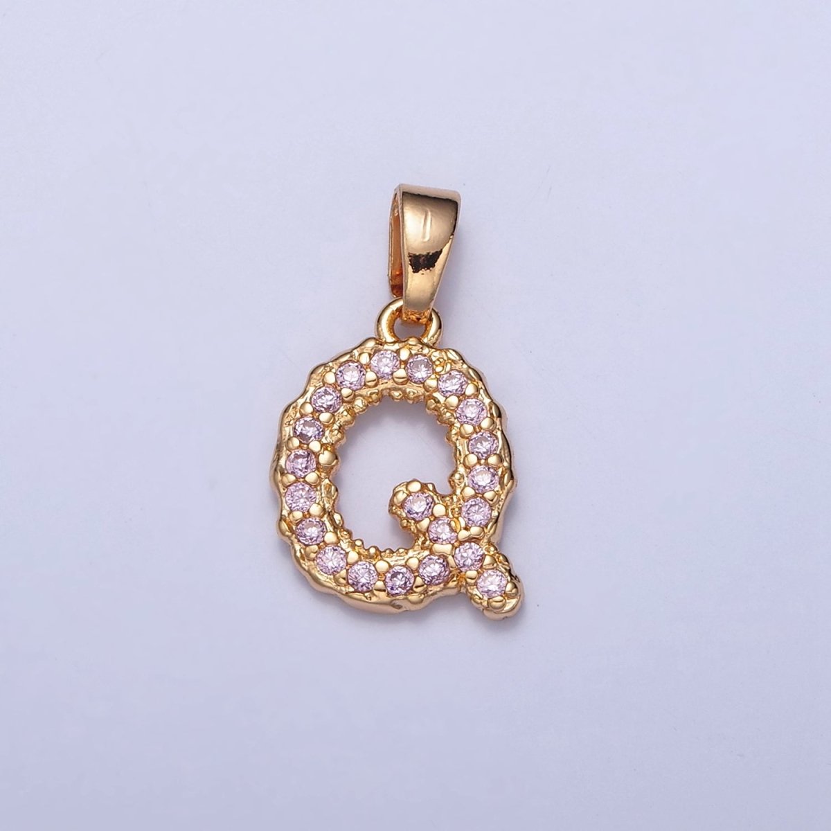 Gold Pink Pave Initial Charms, Gold Letter Charms , CZ Initial Charm, Cubic Zirconia Letters W-421~W-447 - DLUXCA