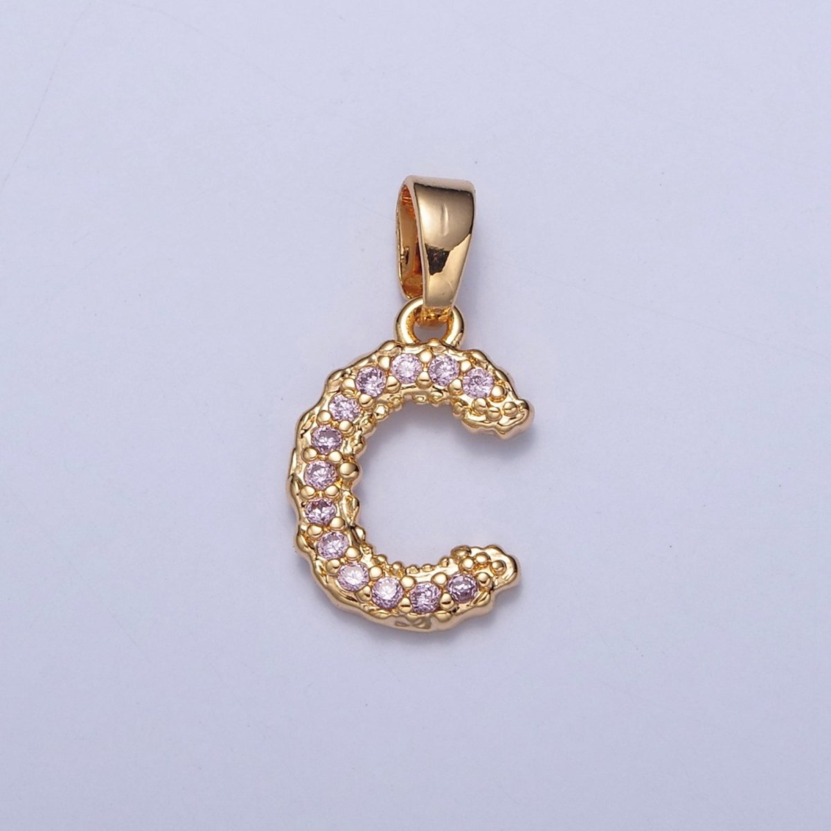 Gold Pink Pave Initial Charms, Gold Letter Charms , CZ Initial Charm, Cubic Zirconia Letters W-421~W-447 - DLUXCA