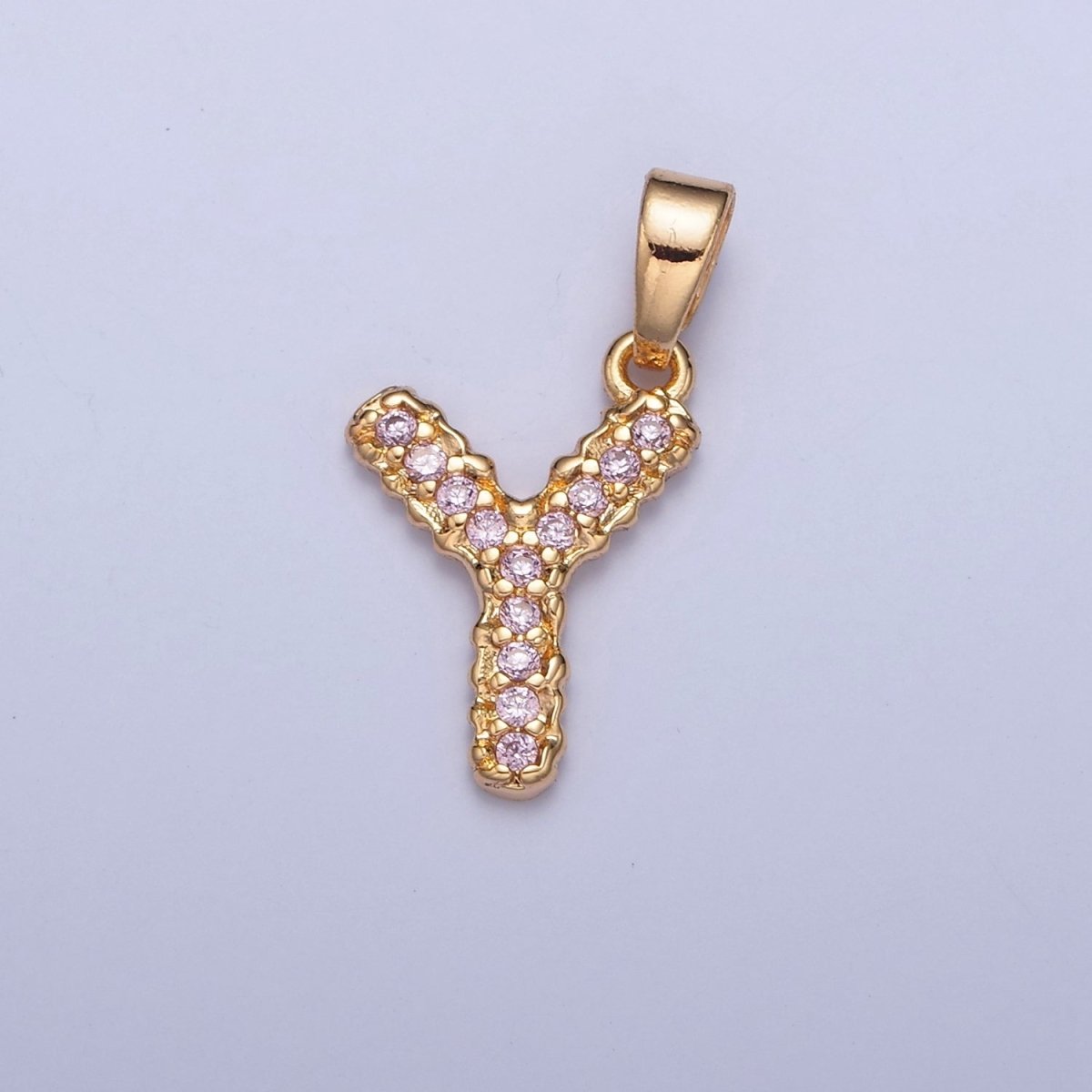 Gold Pink Pave Initial Charms, Gold Letter Charms , CZ Initial Charm, Cubic Zirconia Letters W-421~W-447 - DLUXCA