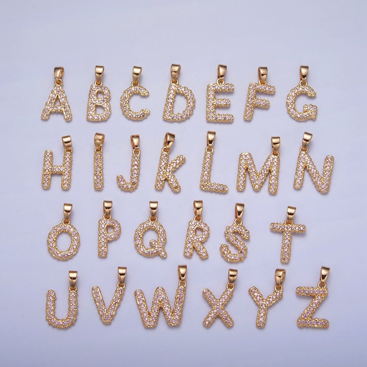 Gold Pink Pave Initial Charms, Gold Letter Charms , CZ Initial Charm, Cubic Zirconia Letters W-421~W-447 - DLUXCA