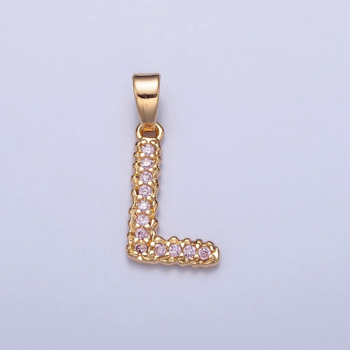 Gold Pink Pave Initial Charms, Gold Letter Charms , CZ Initial Charm, Cubic Zirconia Letters W-421~W-447 - DLUXCA