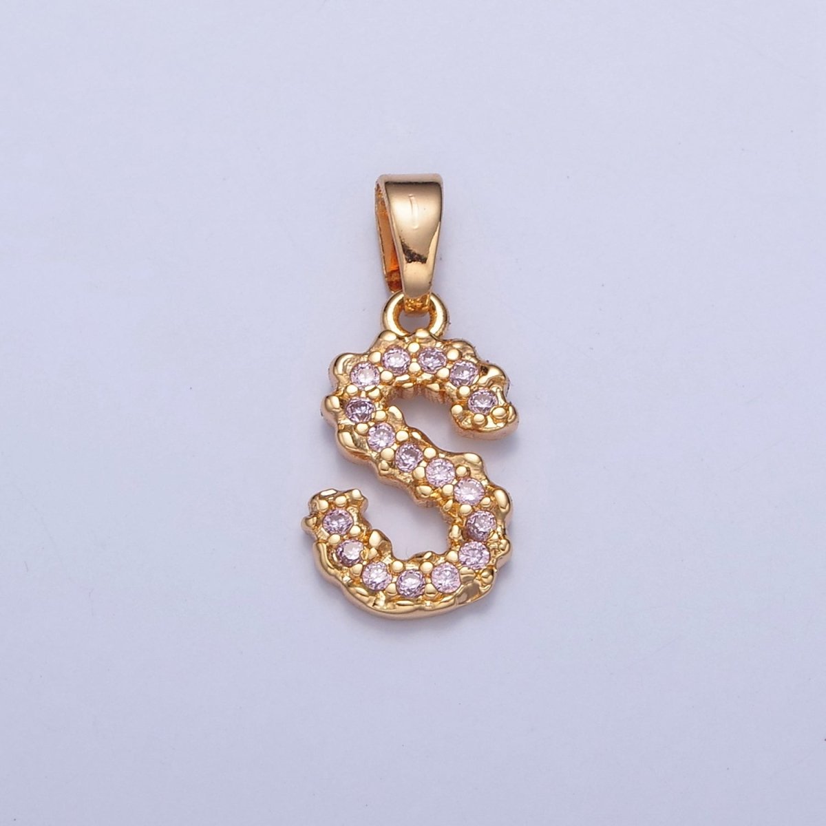 Gold Pink Pave Initial Charms, Gold Letter Charms , CZ Initial Charm, Cubic Zirconia Letters W-421~W-447 - DLUXCA