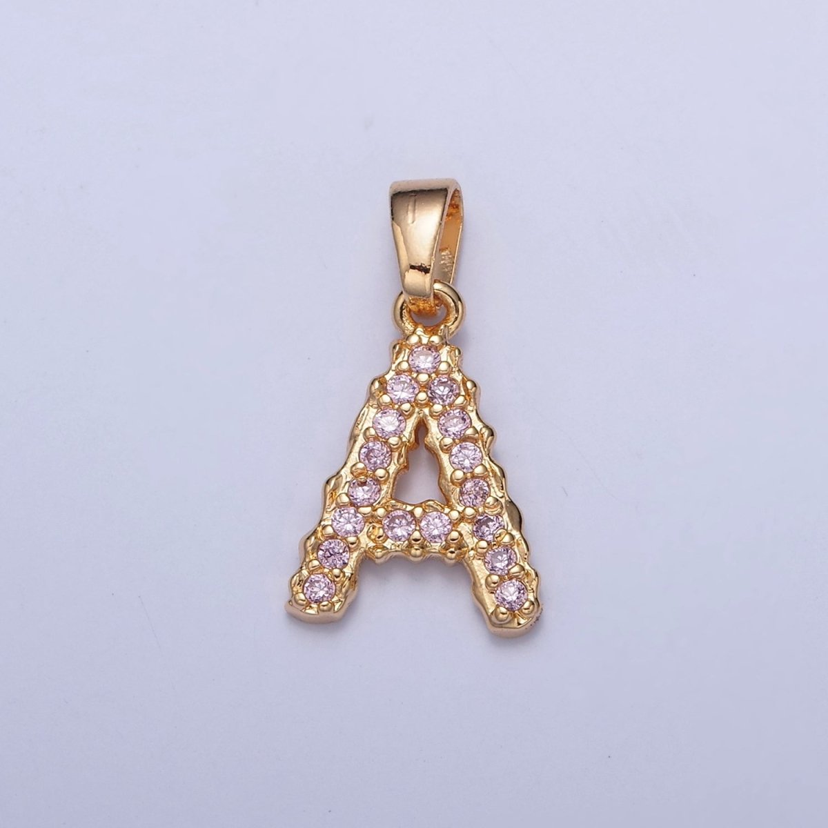 Gold Pink Pave Initial Charms, Gold Letter Charms , CZ Initial Charm, Cubic Zirconia Letters W-421~W-447 - DLUXCA