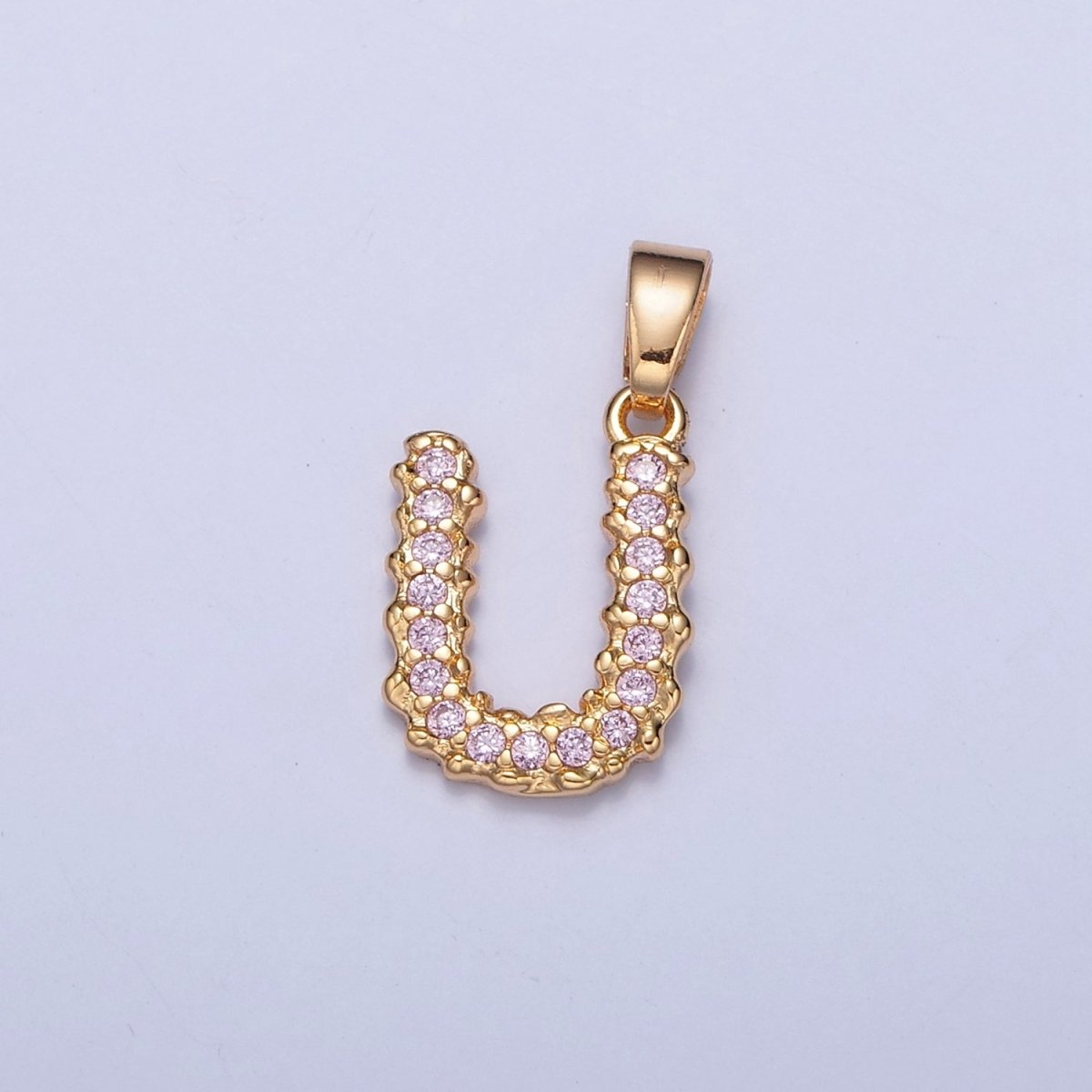 Gold Pink Pave Initial Charms, Gold Letter Charms , CZ Initial Charm, Cubic Zirconia Letters W-421~W-447 - DLUXCA