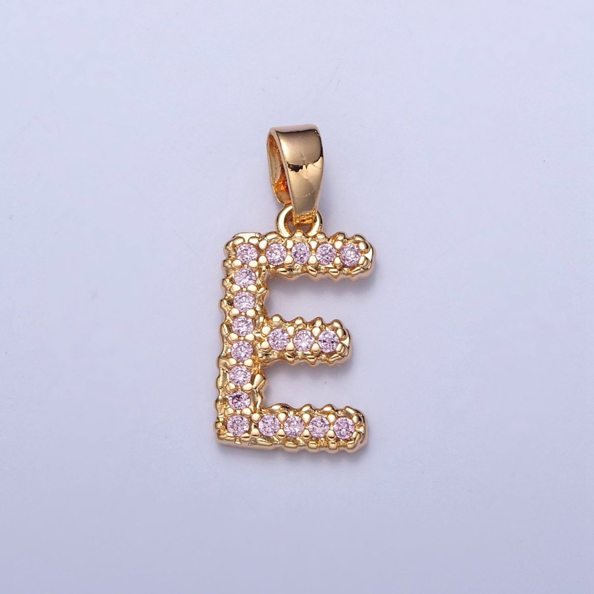 Gold Pink Pave Initial Charms, Gold Letter Charms , CZ Initial Charm, Cubic Zirconia Letters W-421~W-447 - DLUXCA