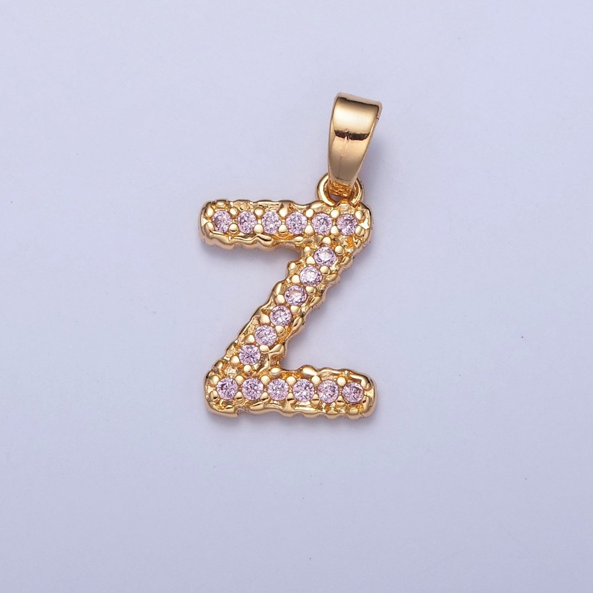 Gold Pink Pave Initial Charms, Gold Letter Charms , CZ Initial Charm, Cubic Zirconia Letters W-421~W-447 - DLUXCA