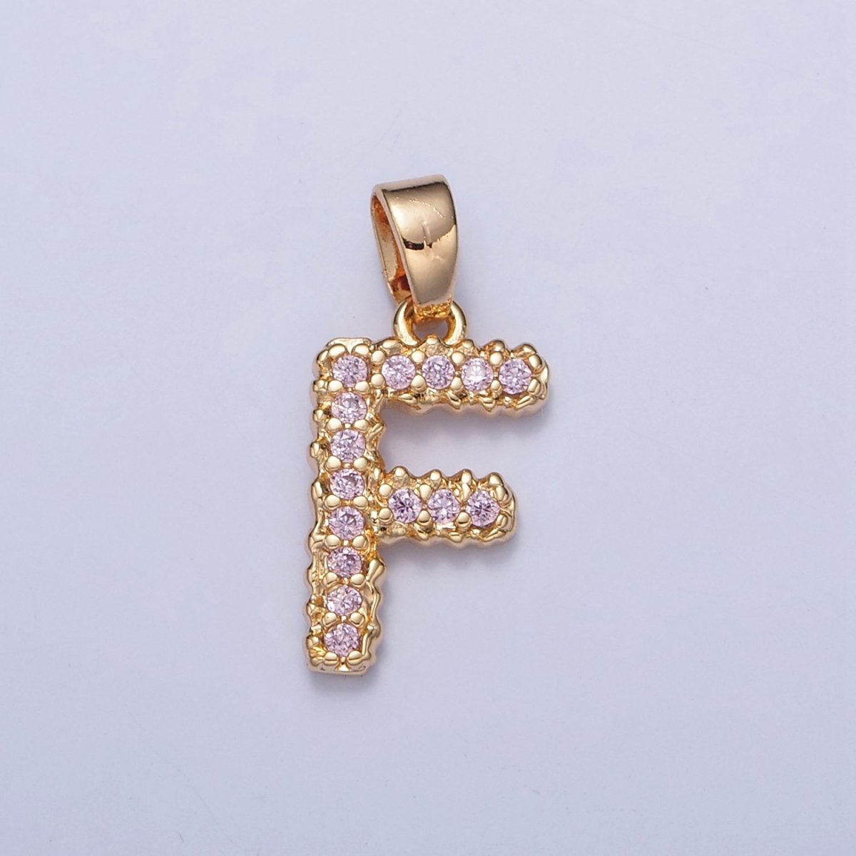 Gold Pink Pave Initial Charms, Gold Letter Charms , CZ Initial Charm, Cubic Zirconia Letters W-421~W-447 - DLUXCA