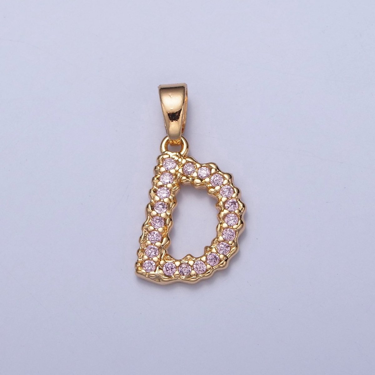 Gold Pink Pave Initial Charms, Gold Letter Charms , CZ Initial Charm, Cubic Zirconia Letters W-421~W-447 - DLUXCA