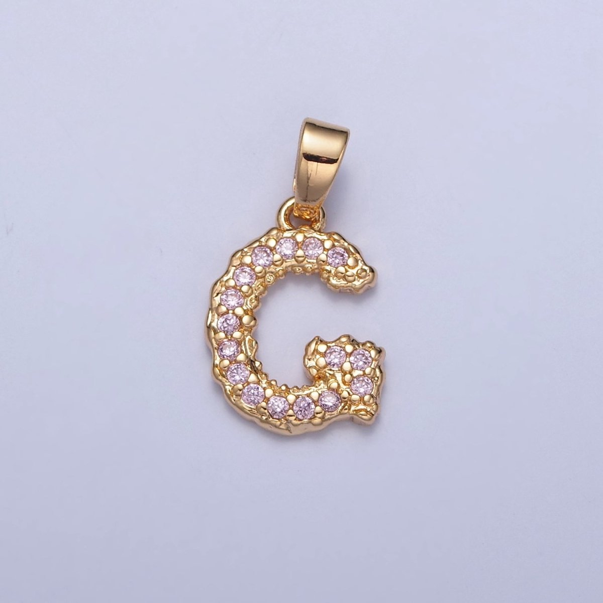 Gold Pink Pave Initial Charms, Gold Letter Charms , CZ Initial Charm, Cubic Zirconia Letters W-421~W-447 - DLUXCA