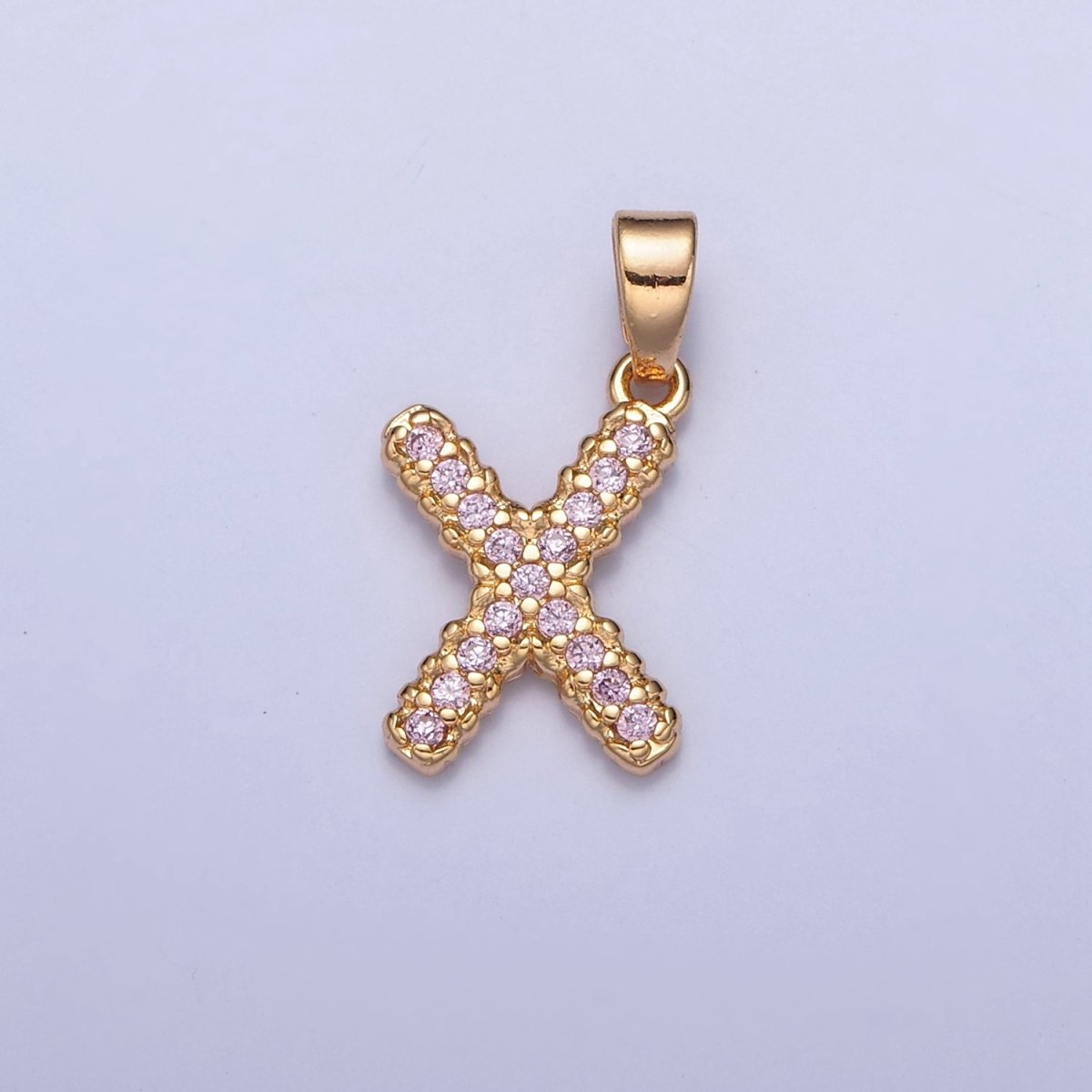 Gold Pink Pave Initial Charms, Gold Letter Charms , CZ Initial Charm, Cubic Zirconia Letters W-421~W-447 - DLUXCA