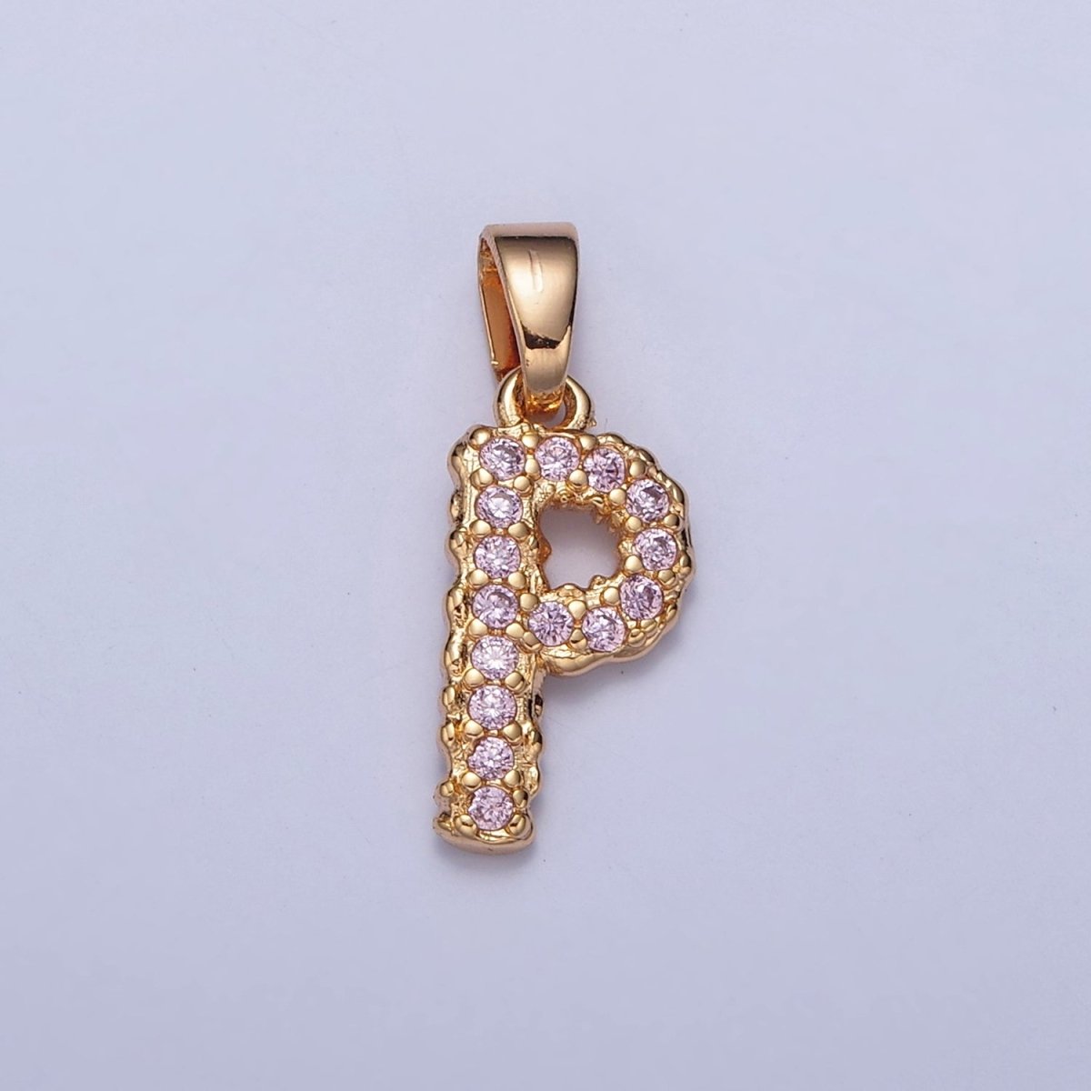 Gold Pink Pave Initial Charms, Gold Letter Charms , CZ Initial Charm, Cubic Zirconia Letters W-421~W-447 - DLUXCA