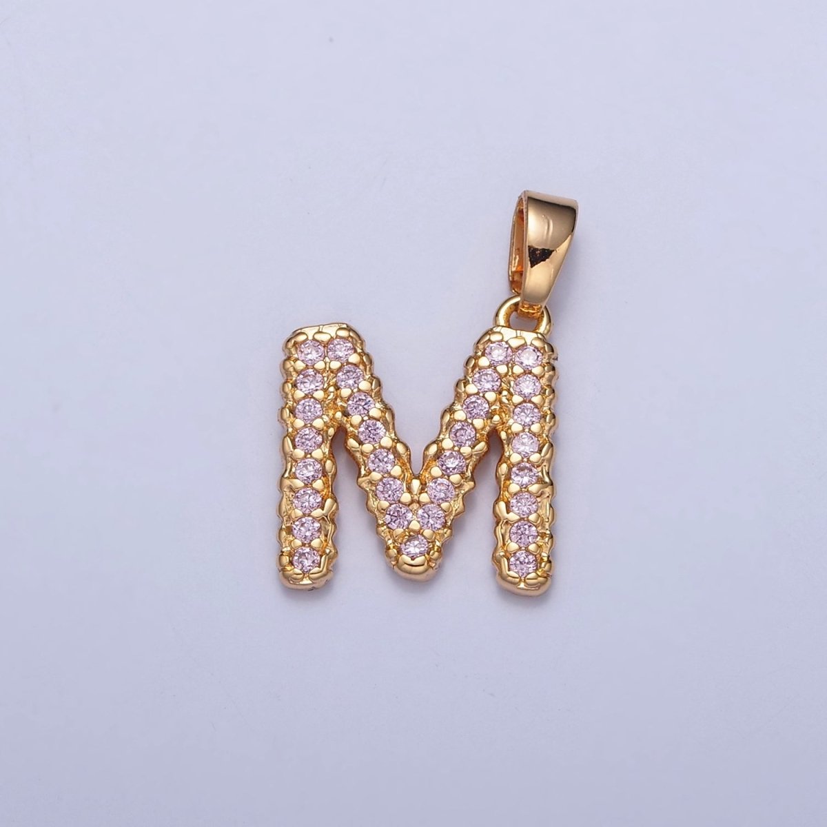 Gold Pink Pave Initial Charms, Gold Letter Charms , CZ Initial Charm, Cubic Zirconia Letters W-421~W-447 - DLUXCA