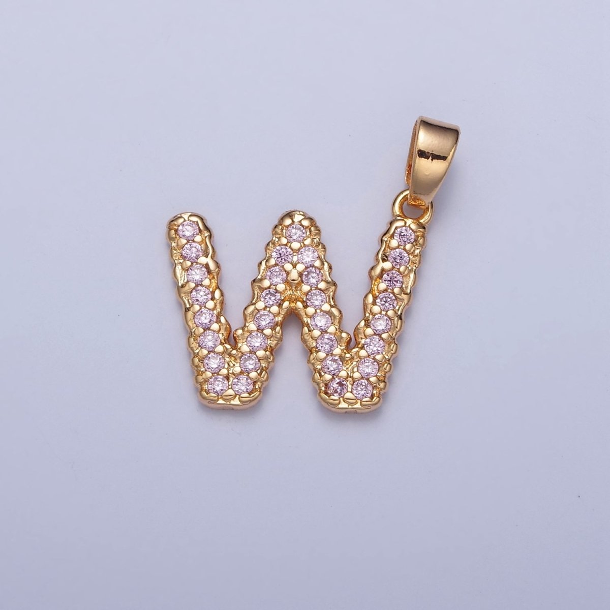 Gold Pink Pave Initial Charms, Gold Letter Charms , CZ Initial Charm, Cubic Zirconia Letters W-421~W-447 - DLUXCA