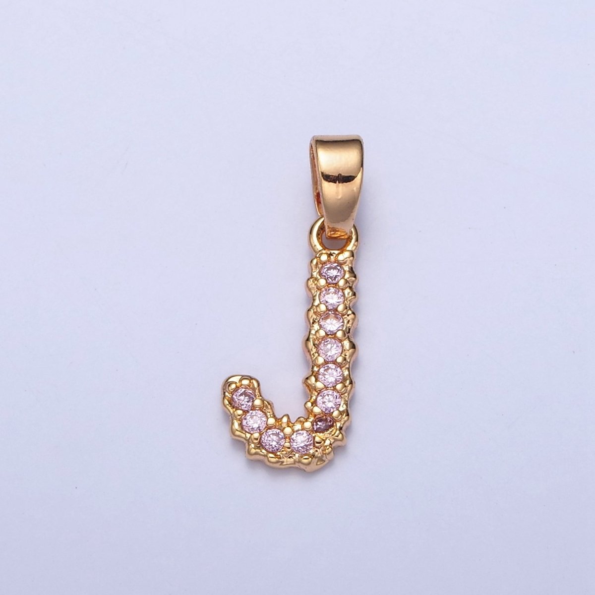 Gold Pink Pave Initial Charms, Gold Letter Charms , CZ Initial Charm, Cubic Zirconia Letters W-421~W-447 - DLUXCA