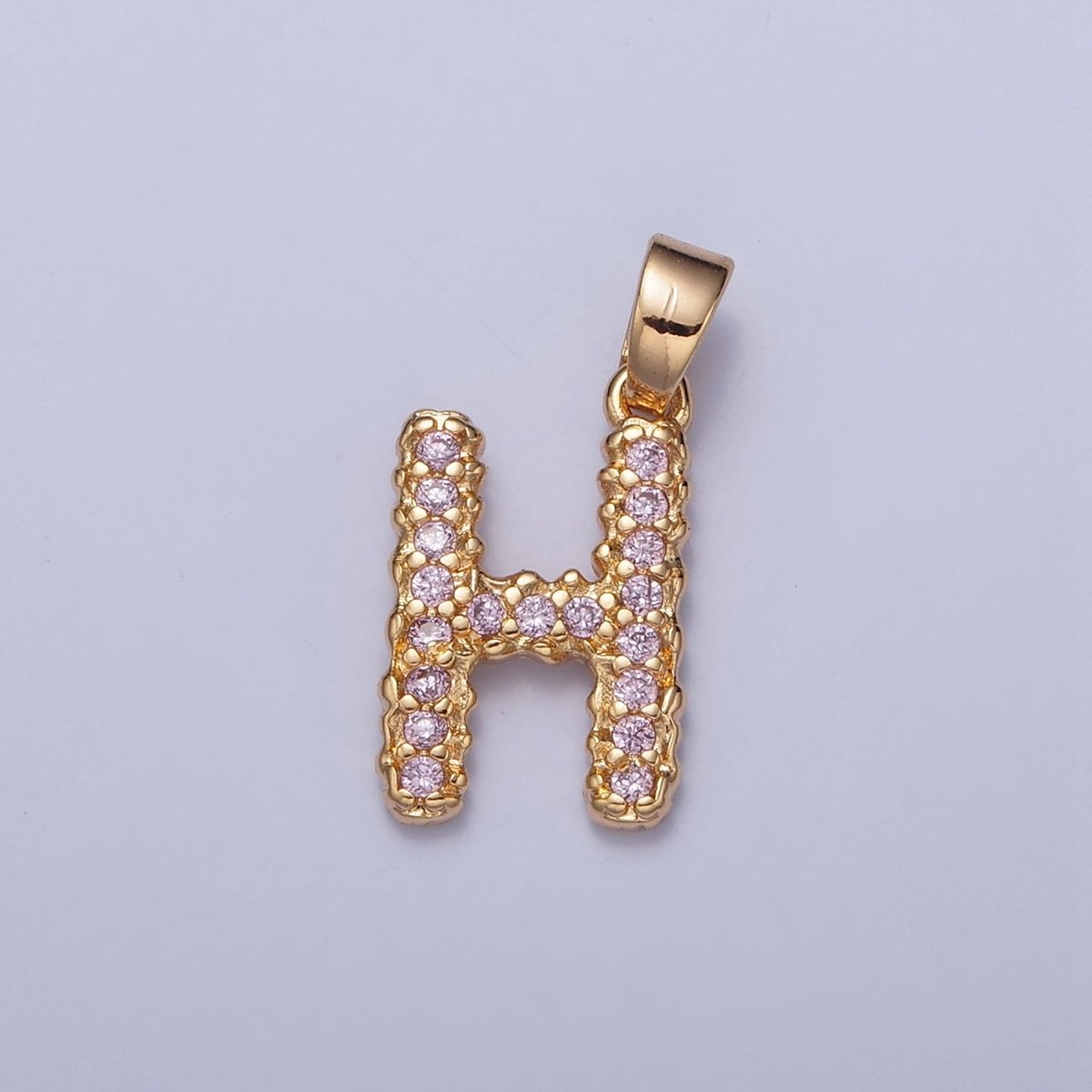 Gold Pink Pave Initial Charms, Gold Letter Charms , CZ Initial Charm, Cubic Zirconia Letters W-421~W-447 - DLUXCA