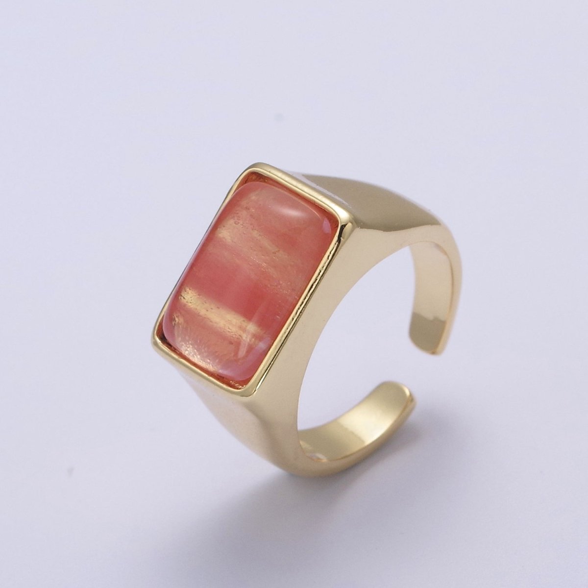 Gold Pink Rings | Gemstone Signet Ring | Gold Gem Stone Rings | Chunky Gold Statement Ring U-258 - DLUXCA