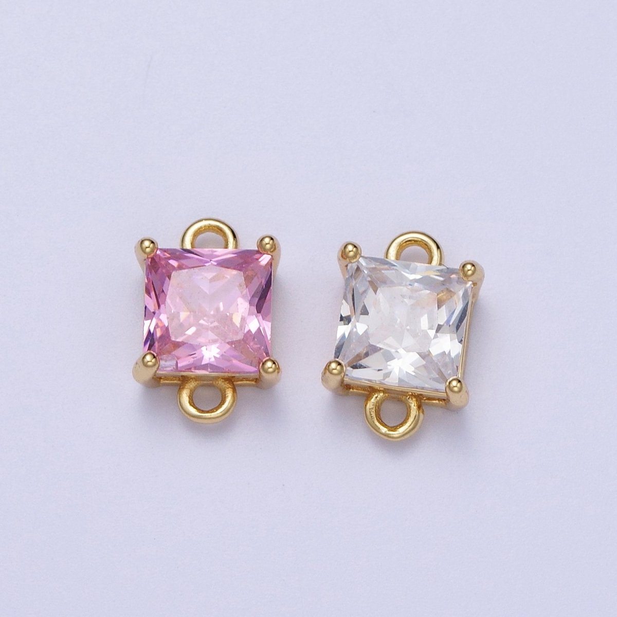 Gold Pink/Clear Link CZ Baguette Square Cubic Zirconia Connector Jewelry Making G-583 G-584 - DLUXCA