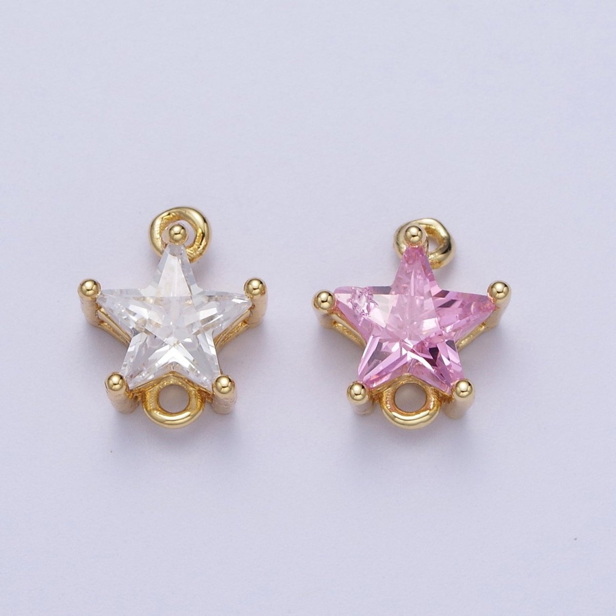 Gold Pink/Clear Link CZ Star Celestial Cubic Zirconia Connector For Necklace Bracelet Jewelry Making G-581 G-582 - DLUXCA