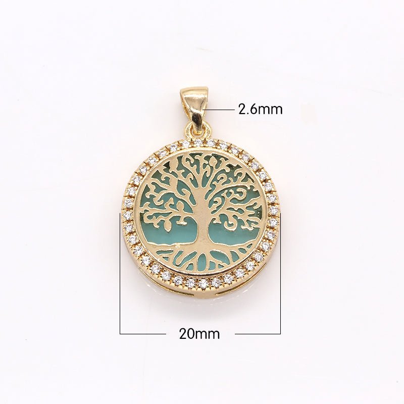 Gold Plated Banyan Tree Rustic Coin CZ Big Tree Nature Hope Symbol Medallion Ancient Micro Pave Charm Pendant GP-381 GP-382 - DLUXCA