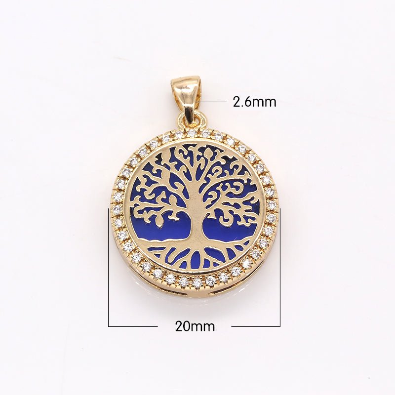 Gold Plated Banyan Tree Rustic Coin CZ Big Tree Nature Hope Symbol Medallion Ancient Micro Pave Charm Pendant GP-381 GP-382 - DLUXCA