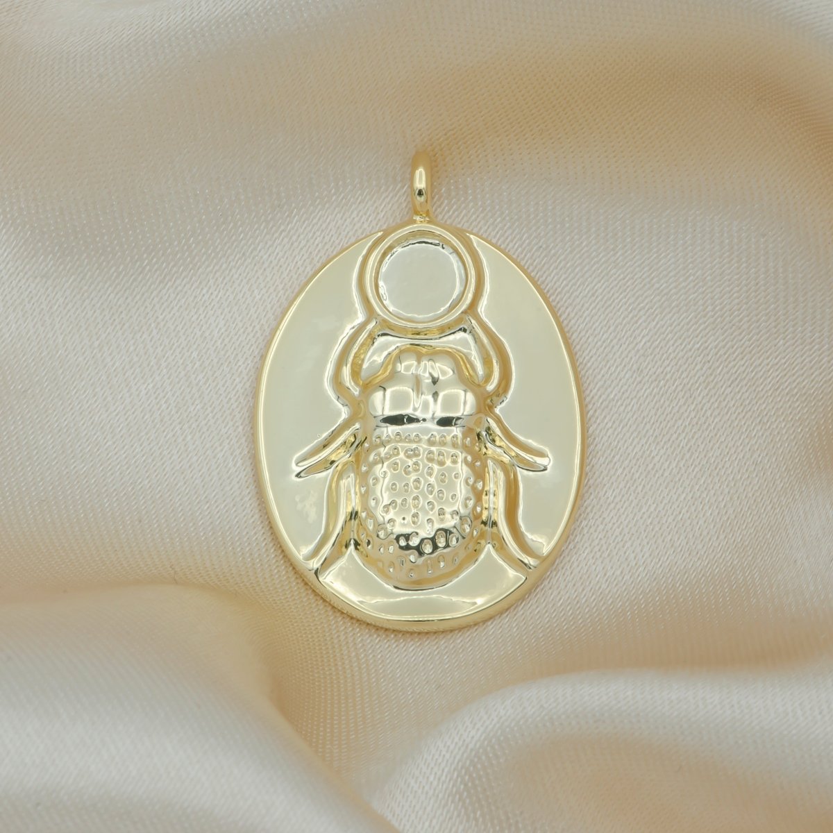 Gold Plated Beetle Ornament Rustic Coin Charm, Golden Ancient Bug Animal Medallion Charm Pendant GP-128 - DLUXCA