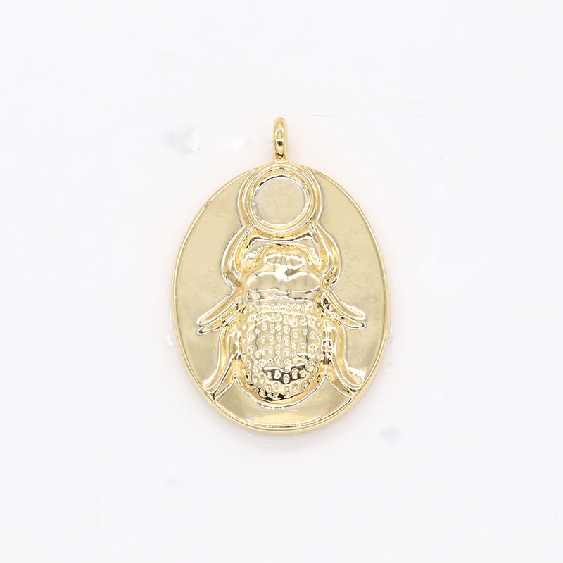 Gold Plated Beetle Ornament Rustic Coin Charm, Golden Ancient Bug Animal Medallion Charm Pendant GP-128 - DLUXCA