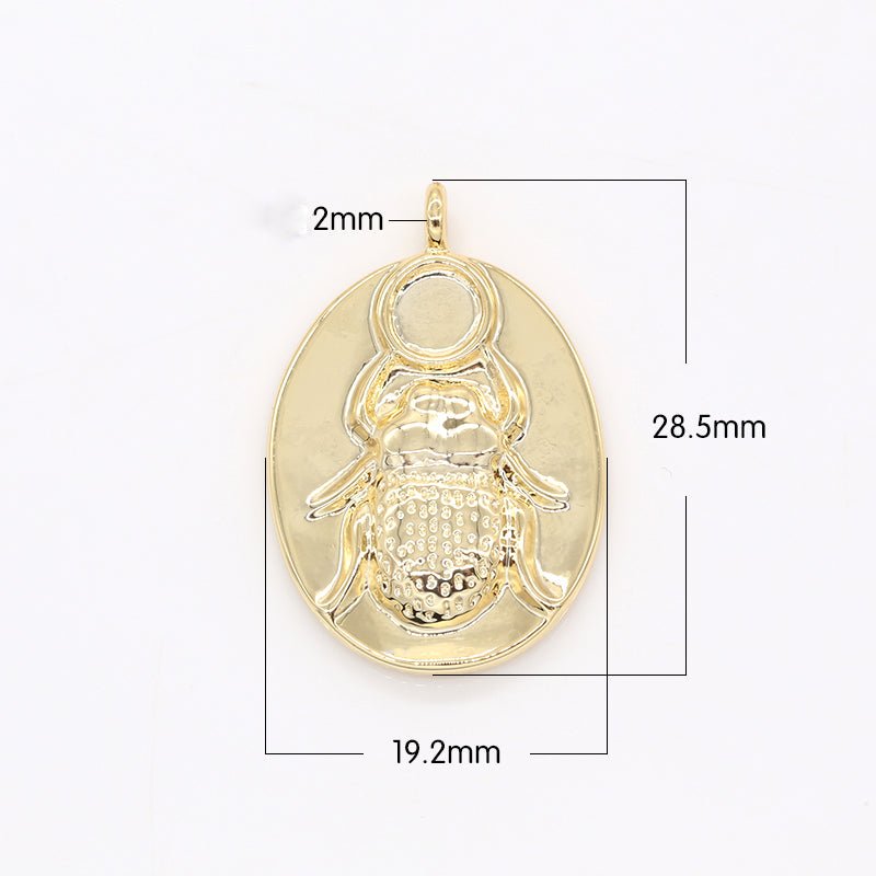 Gold Plated Beetle Ornament Rustic Coin Charm, Golden Ancient Bug Animal Medallion Charm Pendant GP-128 - DLUXCA