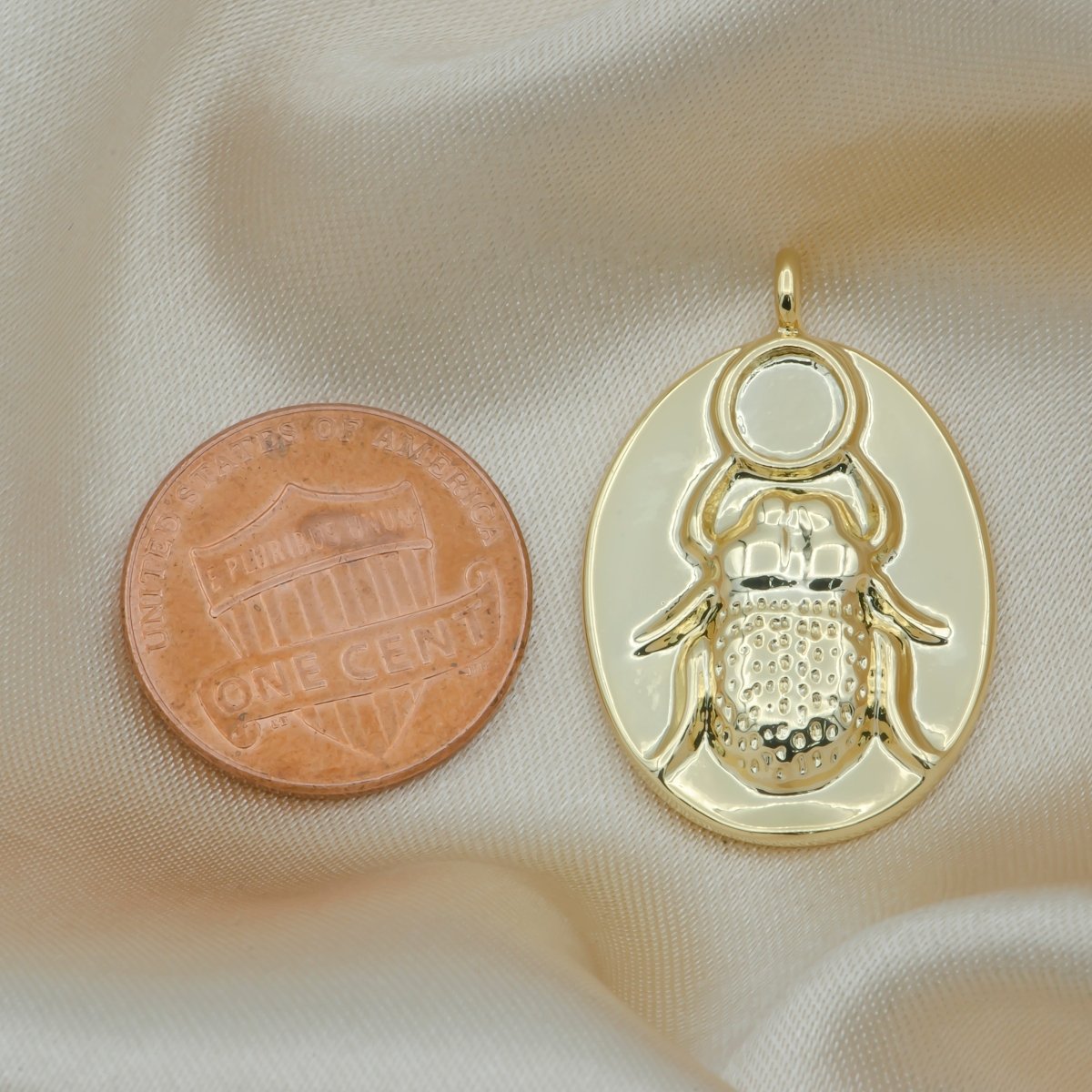 Gold Plated Beetle Ornament Rustic Coin Charm, Golden Ancient Bug Animal Medallion Charm Pendant GP-128 - DLUXCA