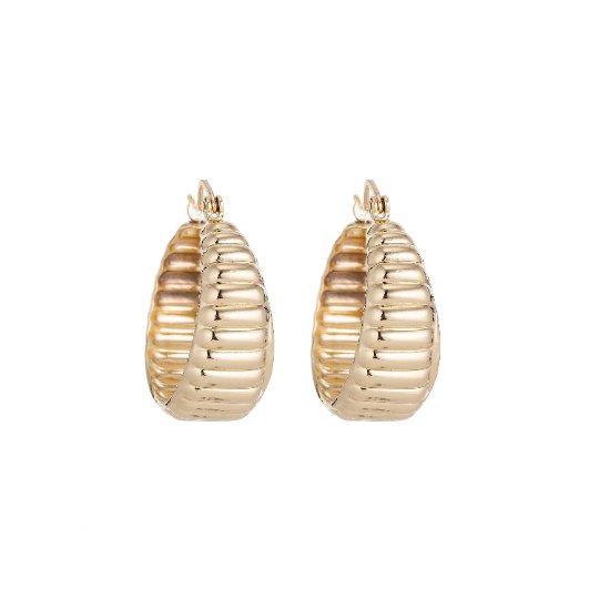 Gold Plated Bubble Huggies Earring Gold Jewelry Patterned Earrings Lightweight Jewelry Q-235 EARR-426 - DLUXCA