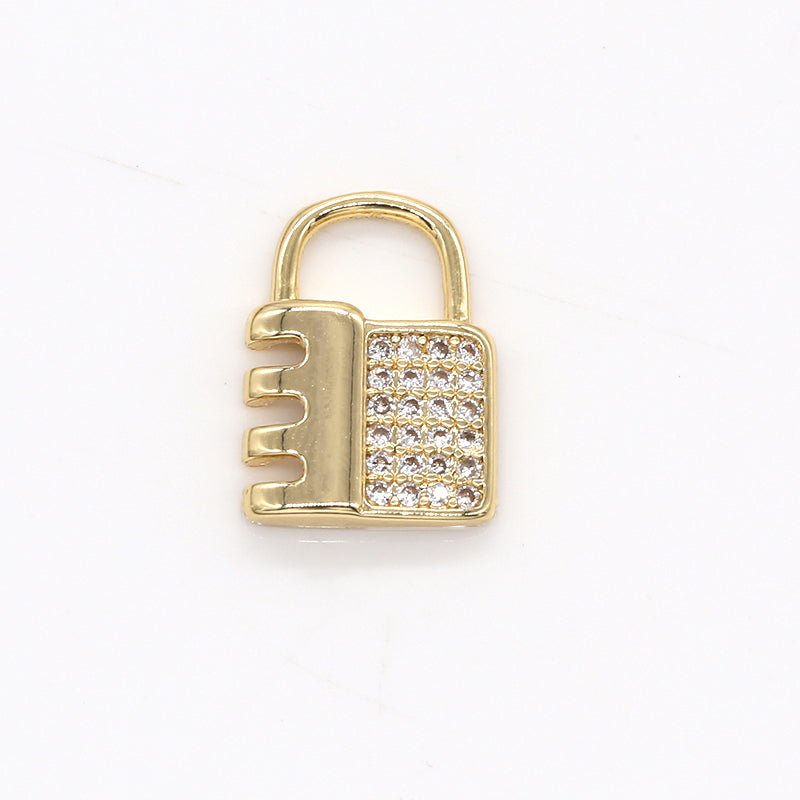 Gold Plated Clear Crystal Padlock Charm CZ Lock Equipment Toolkit Micro Pave Charm Pendant GP-797 - DLUXCA