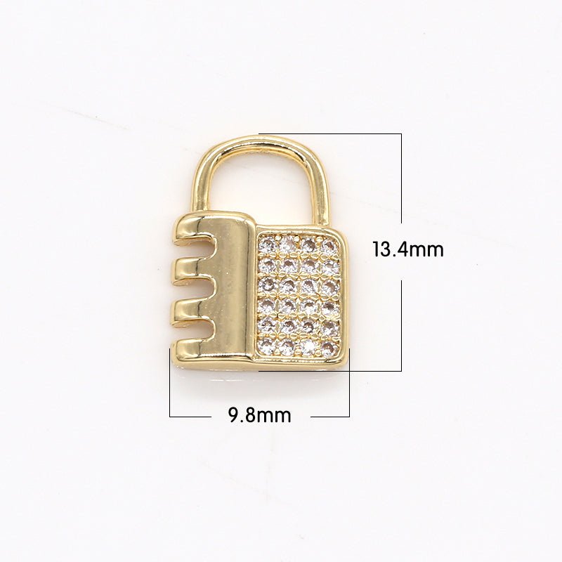 Gold Plated Clear Crystal Padlock Charm CZ Lock Equipment Toolkit Micro Pave Charm Pendant GP-797 - DLUXCA